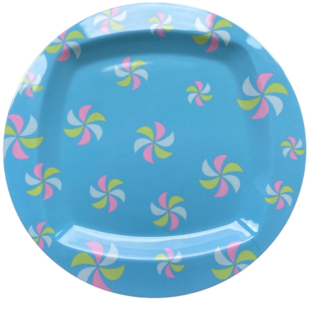 Set of 8 Light Blue Pinwheel Melamine Plates